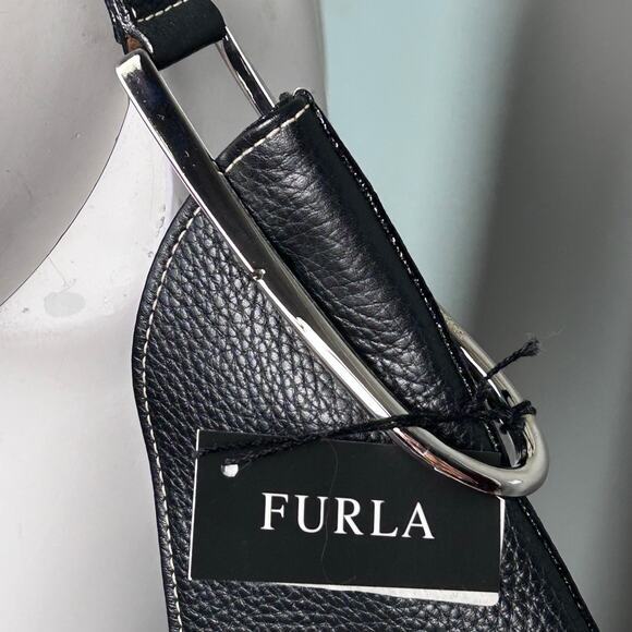 FURLA shoulder bag black baguette short top handle chrome hardware Lutetia‎ NWT - Picture 2 of 13